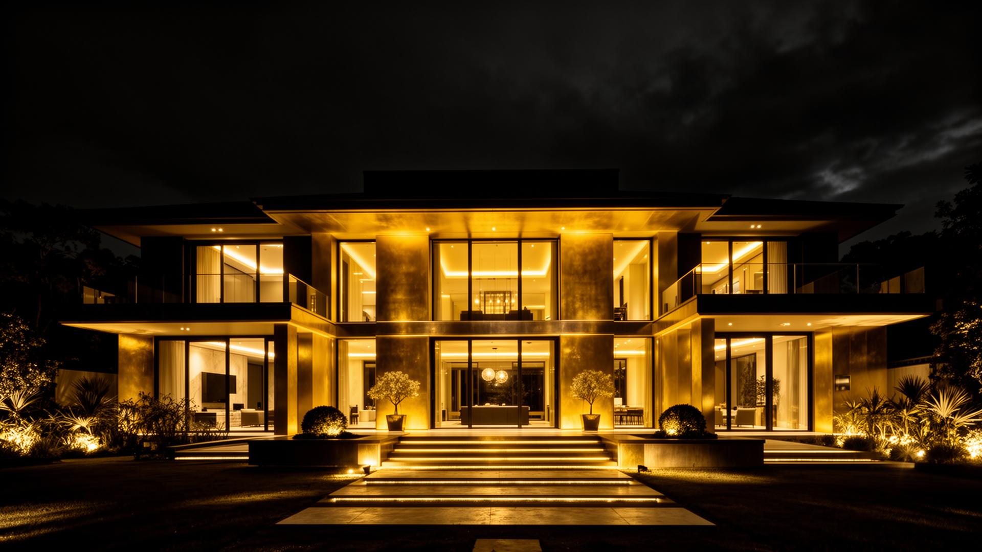 Custom home at dusk built by Panthera Construction in Bakersfield, California